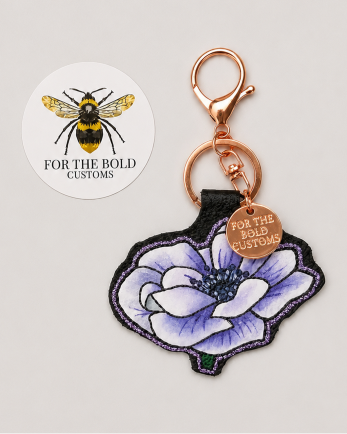 Hand Painted Wildflower Leather Keyring