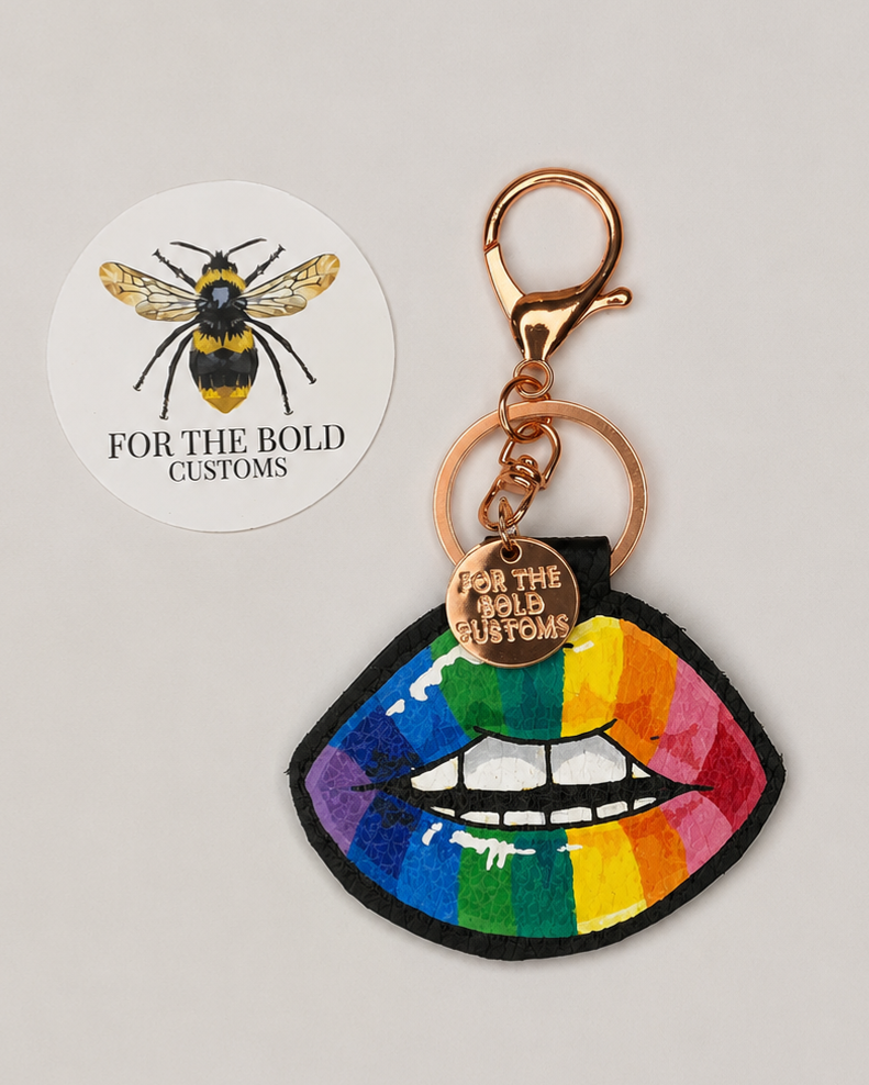Rainbow Lips Leather Keyring