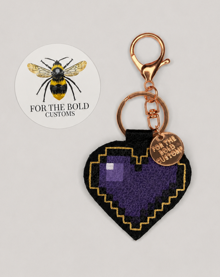 Pixel Heart Leather Keyring - Purple