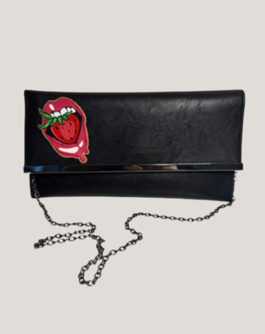 Hand-Painted Strawberry Lips Clutch Bag