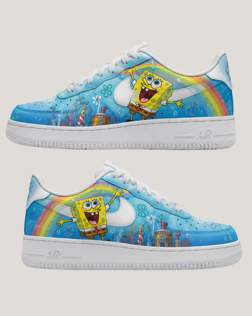 Hand Painted SpongeBob Inspired Air Force 1 Trainers